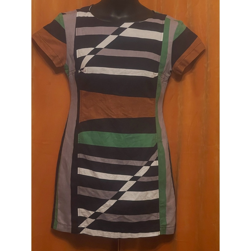 Derek Lam for DesignNation Geometric Striped Shift Dress Multi-Color Size 10
